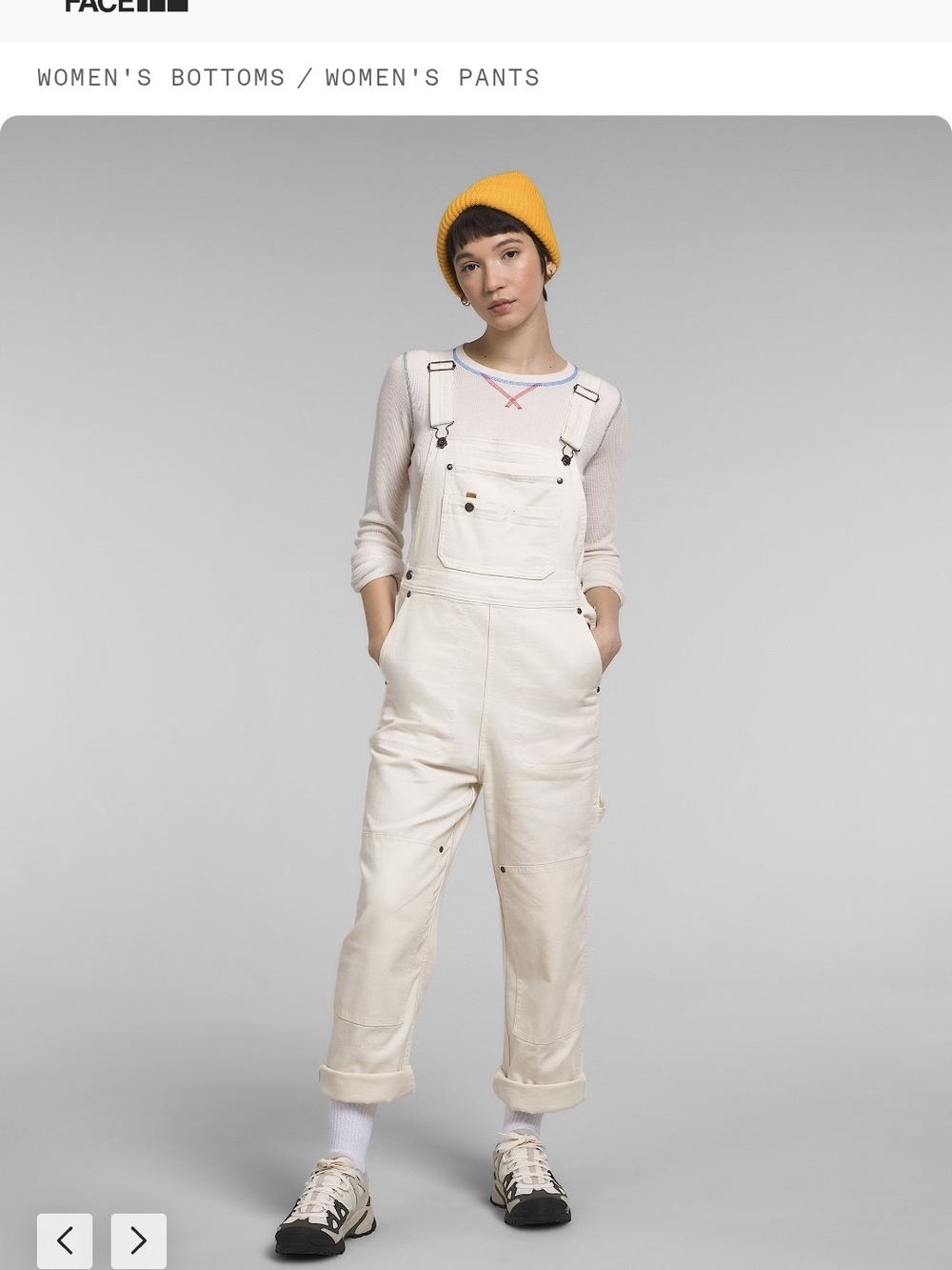 The North Face Women's Field Overalls Relaxed Fit White Denim Cotton XL Reg